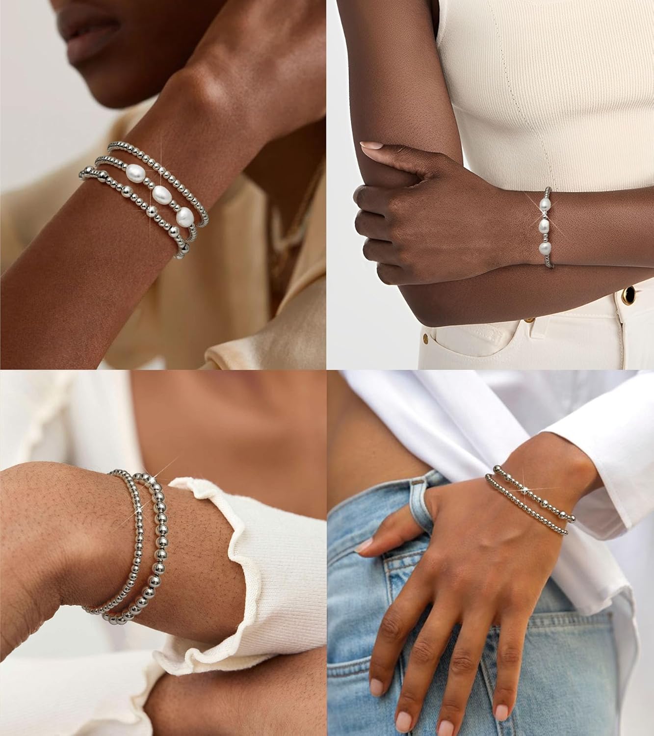 doubgood Gold Bracelets for Women, 5 Piece 14K Gold Plated Bracelet Stack Beaded Ball Jewelry Sets Gifts for Women - Image 3