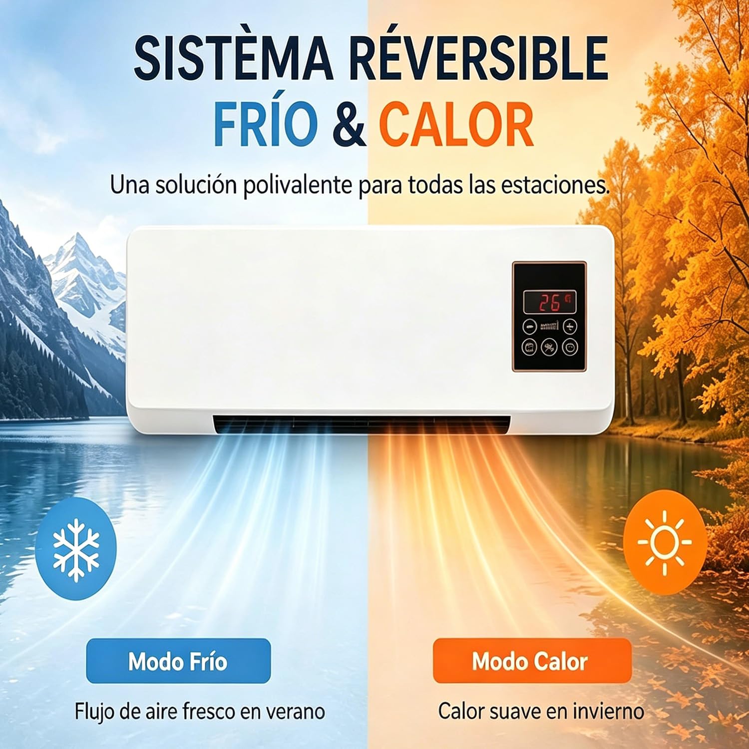 Aire Acondicionado Pared Sin Unidad Exterior, De Pared, FríO/Calor – Sin InstalacióN, Sistema AutóNomo, Temporizador De 8 Horas, Sistema Reversible De RefrigeracióN Y CalefaccióN Para El Hogar (A)