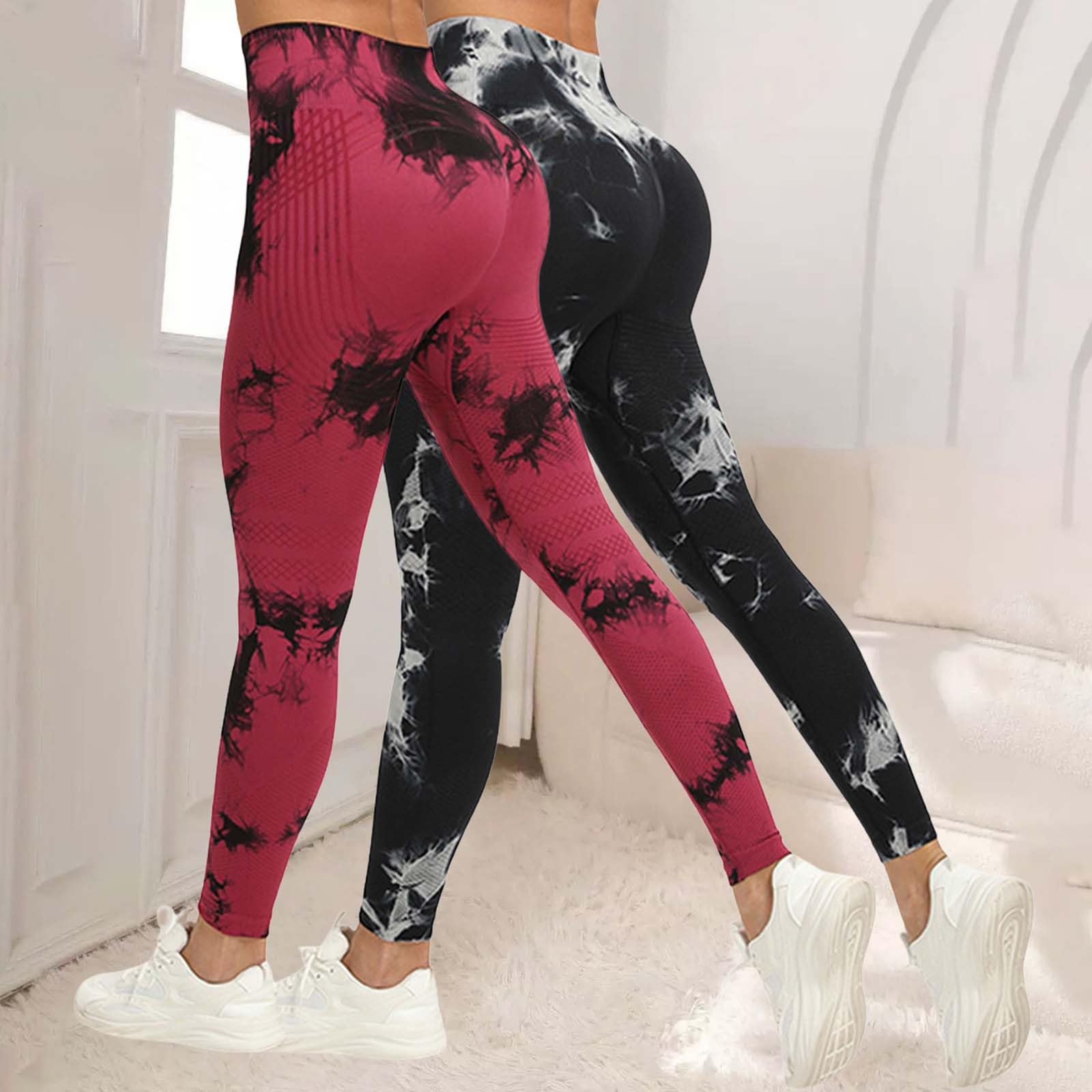 Confezione da 2 leggings sportivi da donna, pantaloni da yoga, push up | Leggings a compressione anti-cellulite, senza cuciture, opachi, a vita alta, lunghi, aderenti, per yoga, fitness