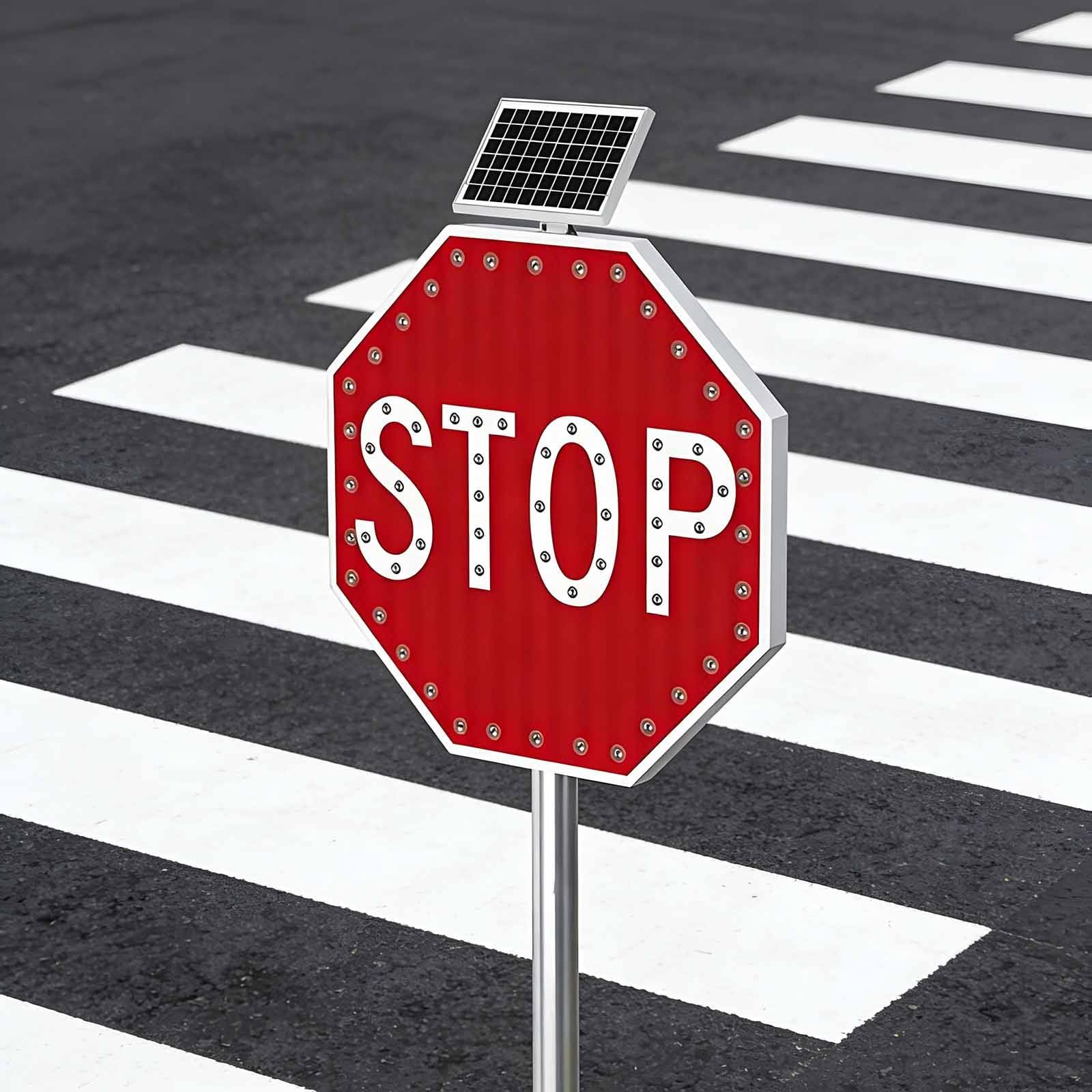 Señal de parada LED parpadeante con energía solar, luz de advertencia de tráfico reflectante para seguridad vial, construcción ligera y duradera