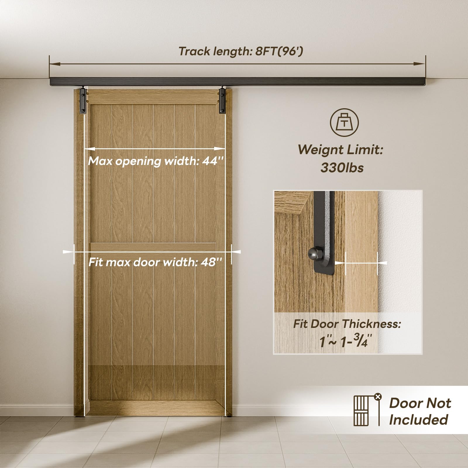 8FT/244cm Schiebetürbeschlag Box Rail Kastenschiene Deckenmontage Schiebetür, Schwerlast-Stahl Laufschiene für für Eine 122cm Breite Innen- oder Außentür (Ohne Tür)