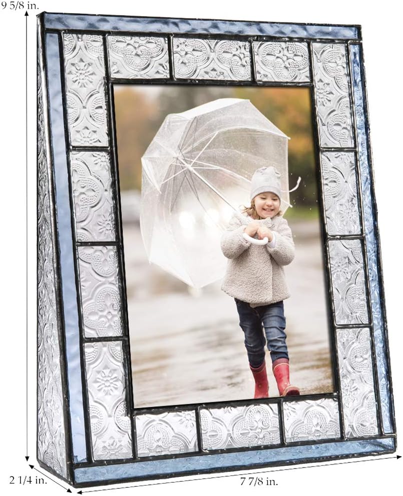 J Devlin Pic 159-57V Blue Stained Glass Picture Frame Tabletop 5 x 7 Vertical Photo