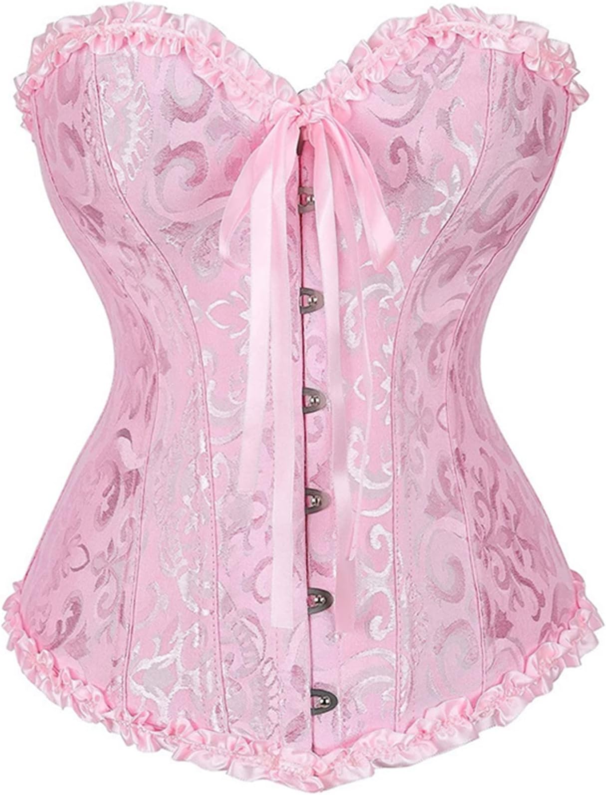 Women's Lace Up Boned Overbust Corset Bustier Lingerie Bodyshaper Top Plus Size