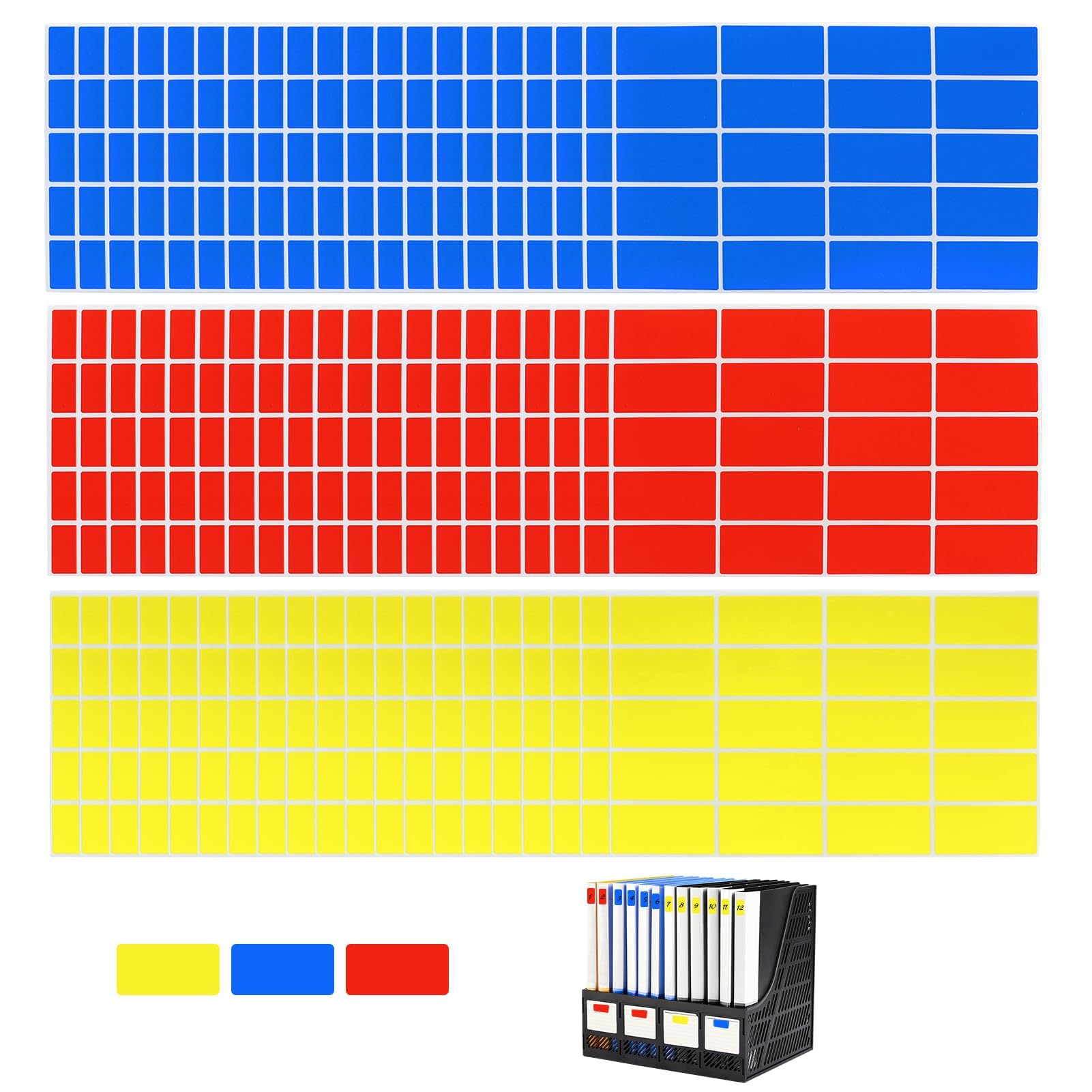 1200 Pack Rectangular Coloured Stickers Labels, 40x19mm Rainbow Sticky Label - 3 Colours (Blue, Yellow, Red) Color Coding Labels for Office, Kitchen, Moving Boxes