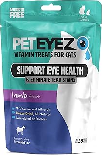 PetEyez Vitamin Treats for Cats - Tear Stain Remover - Eye Health Support - Reduces Itching & Allergies - Lamb Flavor - 1oz