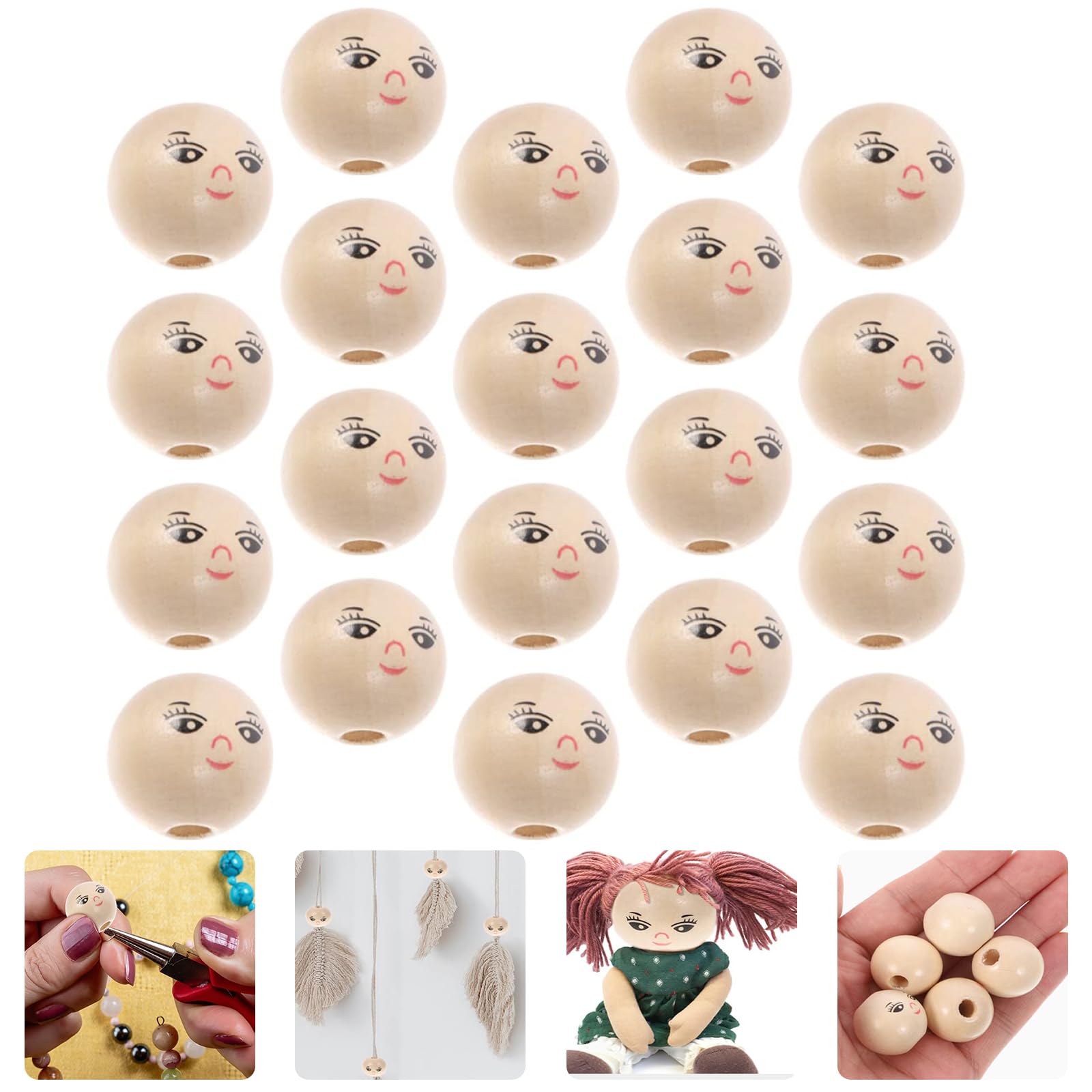 50 Runde Holzperlen Mit Smiley-Gesicht – Natürliche Lose Perlen Für DIY-Schmuck, 22 Mm (Bastelzubehör)