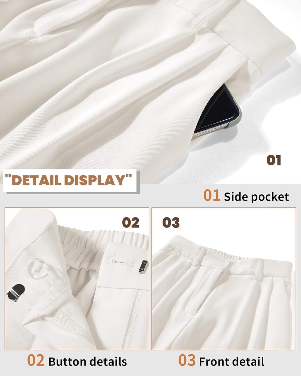 Women Office Wide Leg Dress Pants Elastic Waist Slacks 2026 Pleated Front Trousers for Work Casual - Image 4