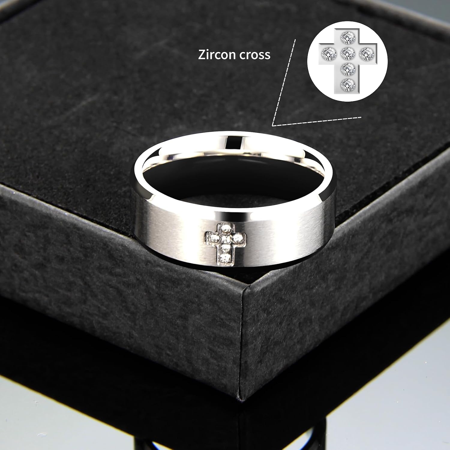 Mens Wedding Band Ring - 8mm Stainless Steel Engagement Promise Rings for Men Women, Cross Classic Ring with Cubic Zirconia for Men Jewelry Gift Ring Size 6 7 8 9 10 11