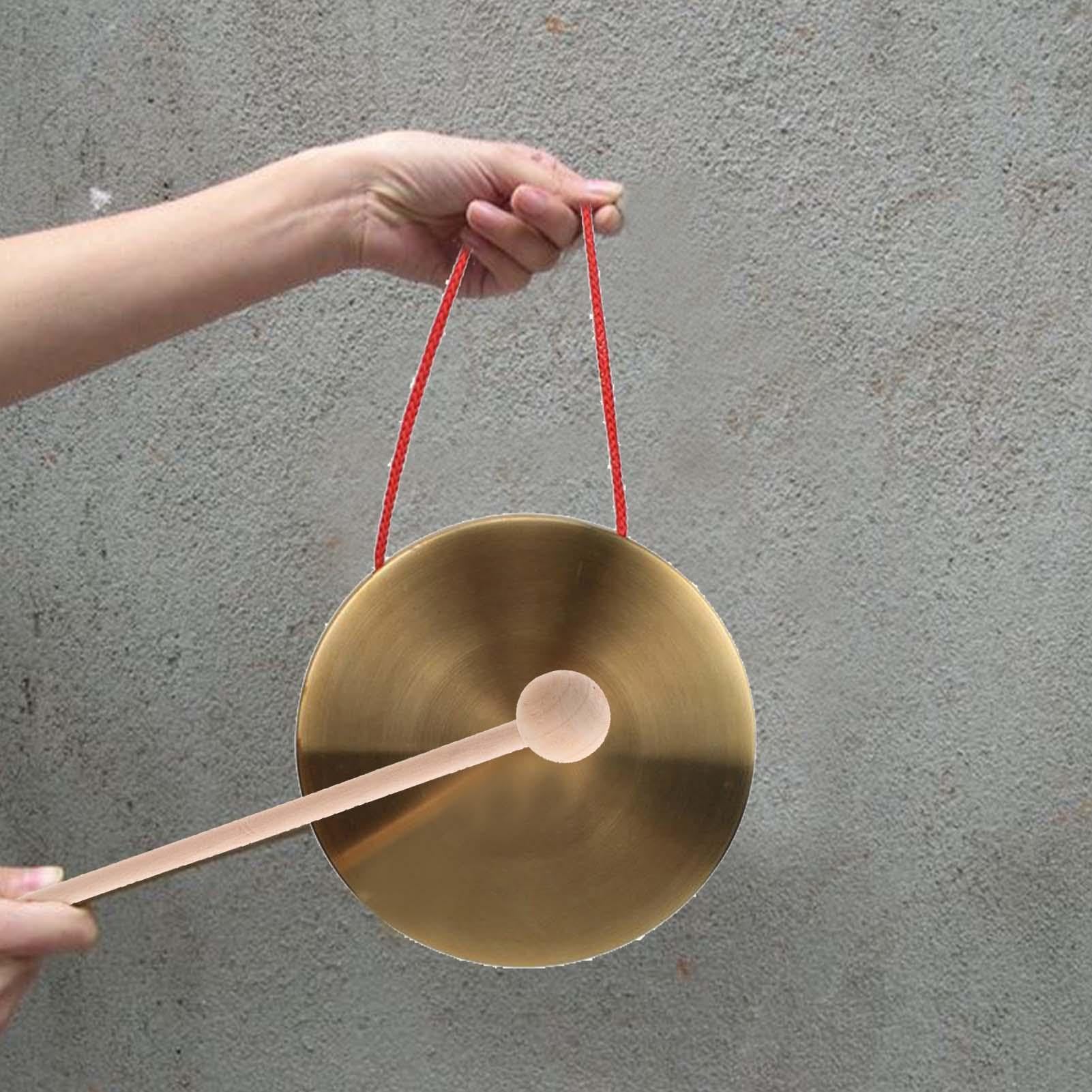 Mini gong en cuivre – Instrument de percussion Ořff de 120 mm | Petit gong de méditation avec maillet en bois | Carillon de sonore portable pour le yoga de tambour | Maillet de 16 cm