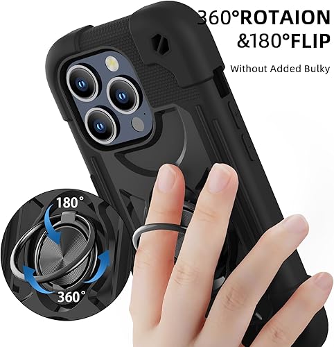 Miniatura 5 de MARKILL Funda compatible con iPhone 15 Pro de 6.1 pulgadas con soporte de anillo, protección contra caídas de grado militar, cuerpo completo,