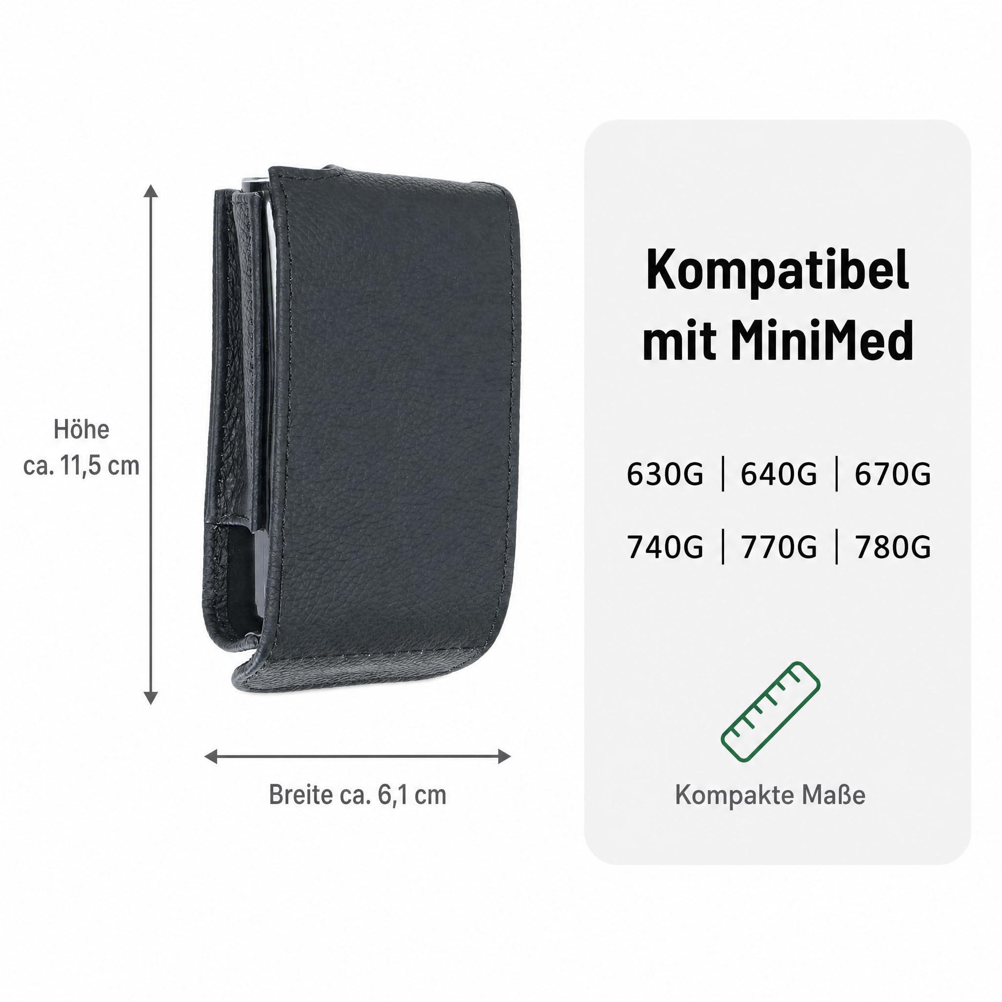 caseroxx Torba na pompkę insulinową z prawdziwej skóry kompatybilna z pompkami insulinowymi Medtronic MiniMed serii 600 i 780G, klips na pasek, etui ochronne w kolorze czarnym