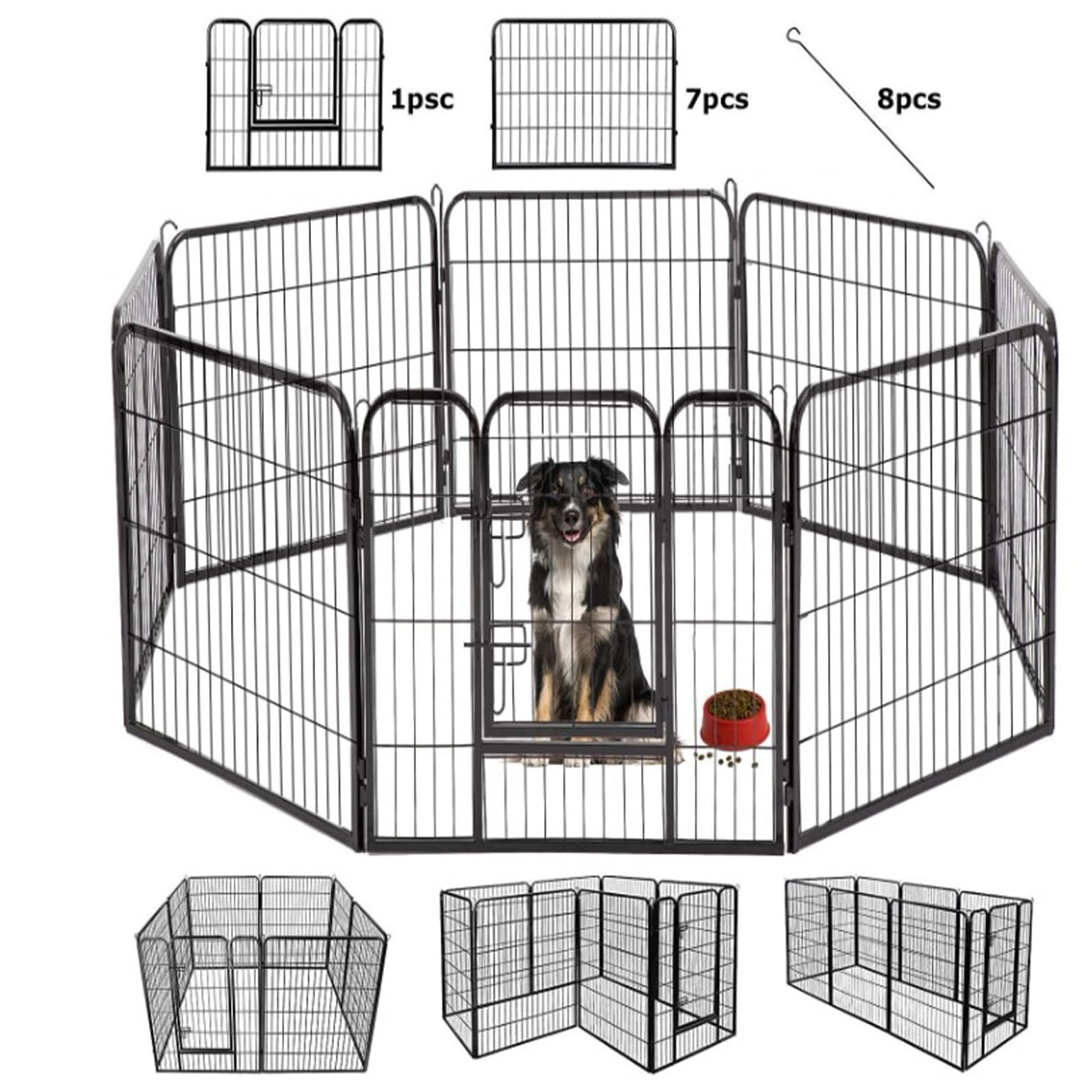 Homewell - Valla plegable para mascotas (8 unidades, 80 x 60 cm, valla de metal para mascotas, valla de juego para mascotas y uso en interiores y exteriores