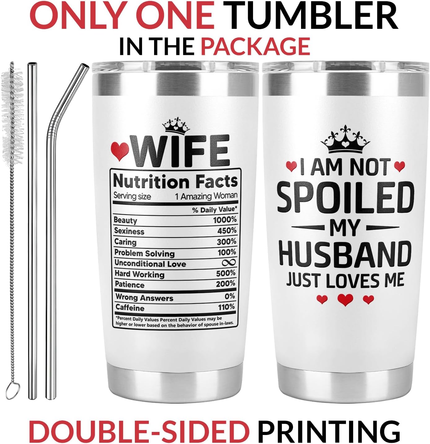 Valentines Day Gifts for Wife from Husband – I Am Not Spoiled My Husband Just Loves Me Tumbler 20oz, Wifey Tumbler, Cool Gifts for Wives, Gift Ideas for My Wife - Image 3