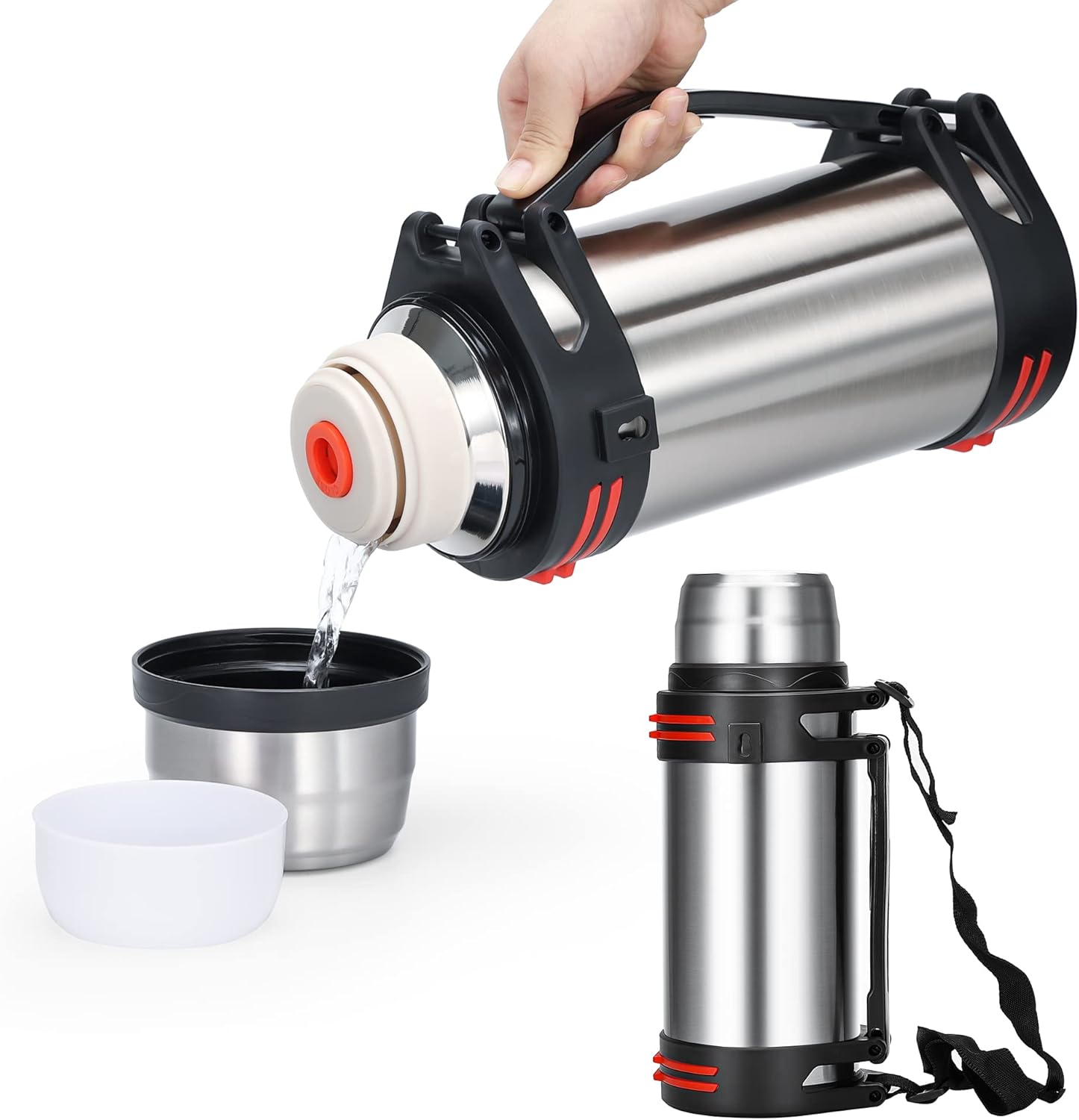 Large Thermosflask- 101oz Stainless Steel Insulated Bottle for Travel with BPA Free Cup - 3L Oversized Vacuum Insulated Thermoses with Handle and Strap for Hot & Cold Drinks - Image 2