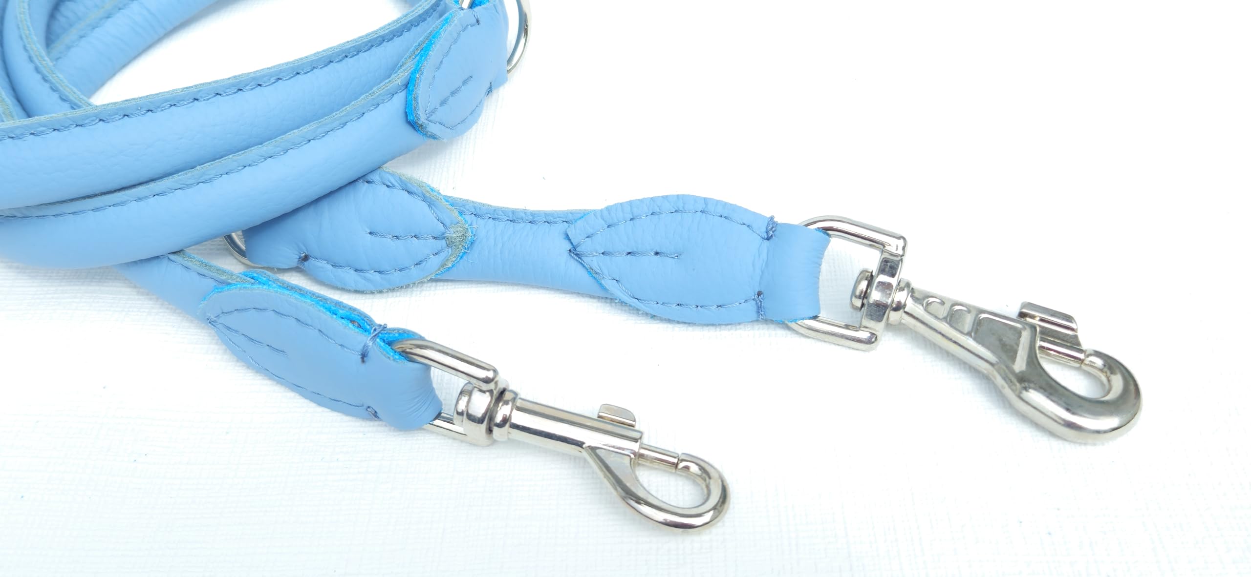 Runde HUNDELEINE 220cm/12mm, Nappa Leder, 3X verstellbar, für Hunde bis 50 Kg, Gelb, Türkis, Altrosa, Blau, Seladon (Himmel Blau)