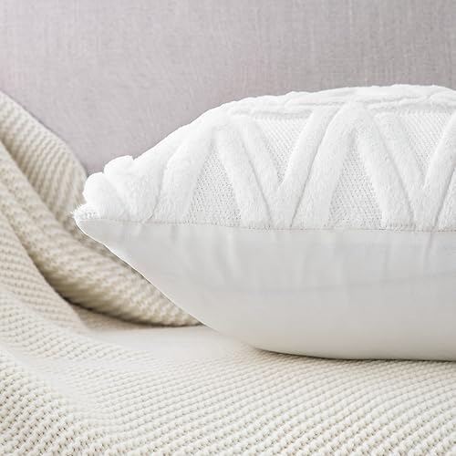 Miniatura 5 de MADIZZ Juego de 2 fundas de almohada de lana corta de felpa blanca, súper suaves, bohemias, fundas de almohada decorativas con textura para sofá y