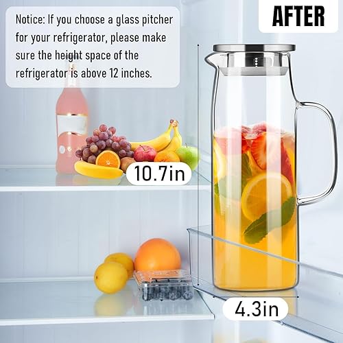 Miniatura 3 de PARACITY Jarra de vidrio con tapa y boquilla de 50 onzas1.5 L, jarra de agua calientefría, jarra de té helado para el estante del refrigerador,