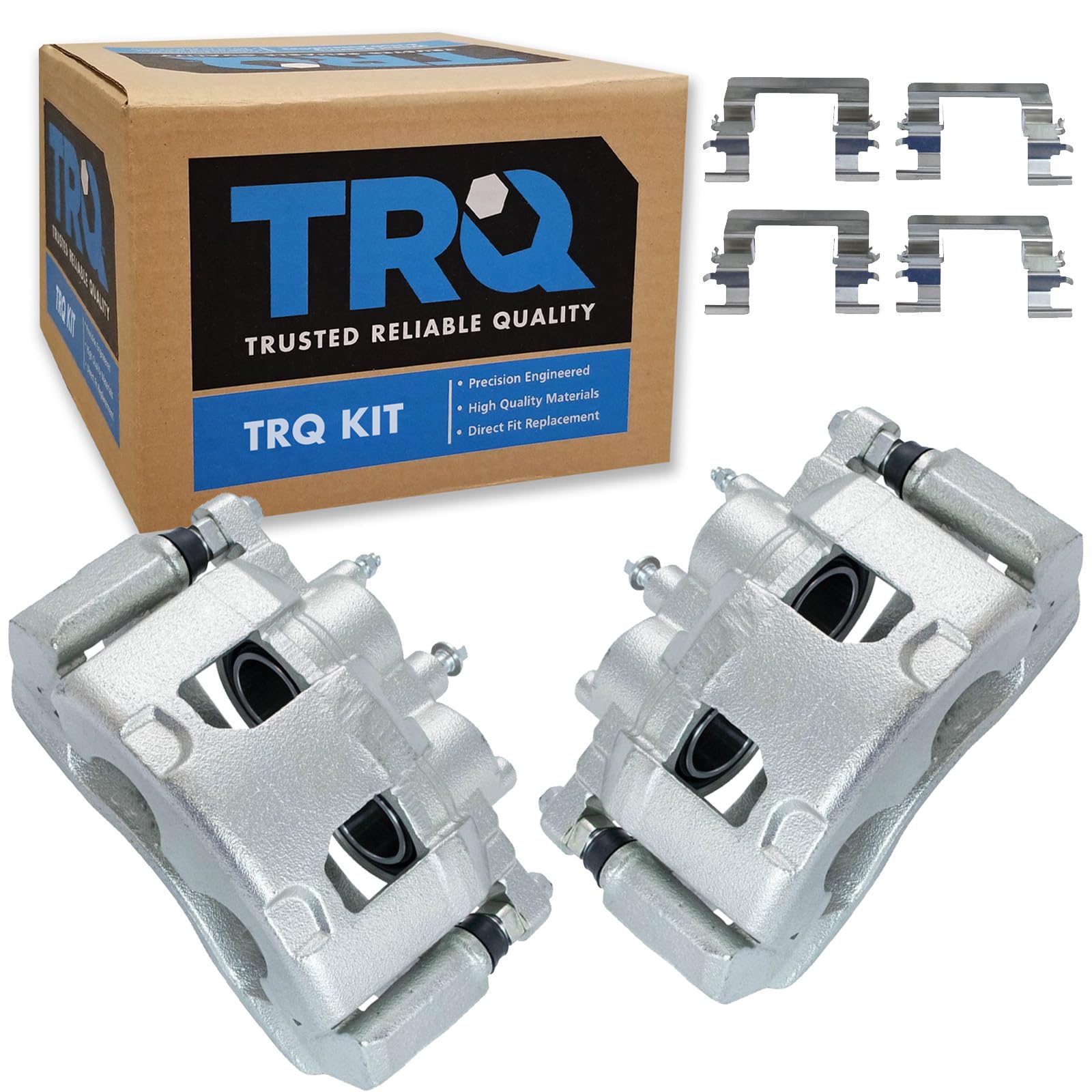 TRQ Front Brake Caliper Set Zinc Coated Brackets Hardware