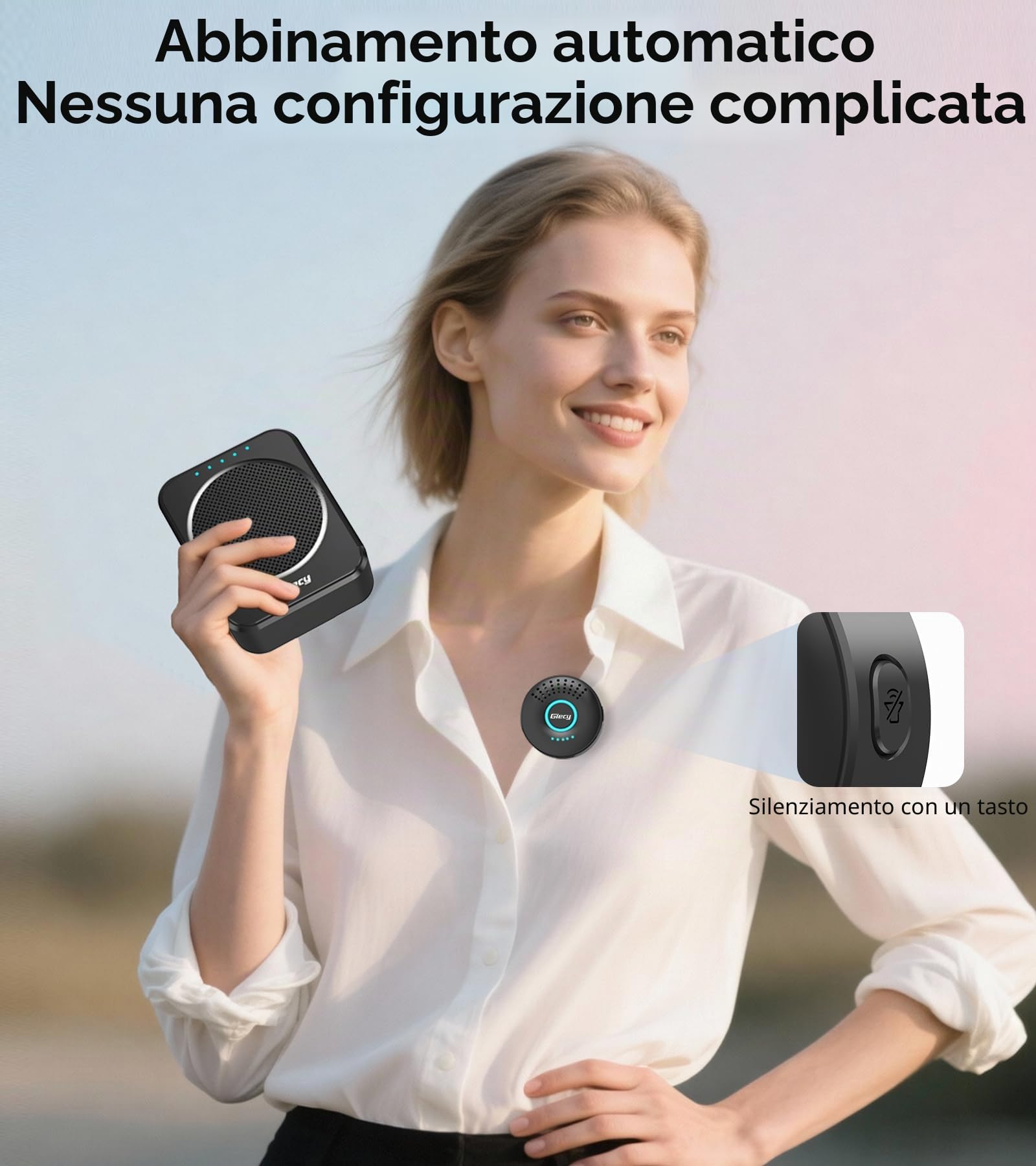 Amplificatore Vocale con Microfono Wireless Lavalier Portatile,DSP Anti-Rinnovo,Batteria Ricaricabile 2800mAh,Sistema PA senza fili per Insegnanti, Guide Turistiche, Presentazioni, Uso Esterno