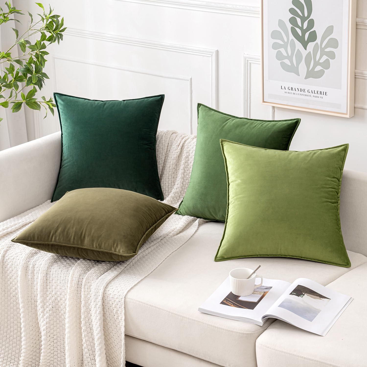 MIULEE Set di 4 Federde Cuscini per Divano in Velluto 40x40cm Decorative Federe Copricuscini per Divano Soggiorno Camera da Letto con Cerniera Invisibile Fodere Cuscino Serie Verde
