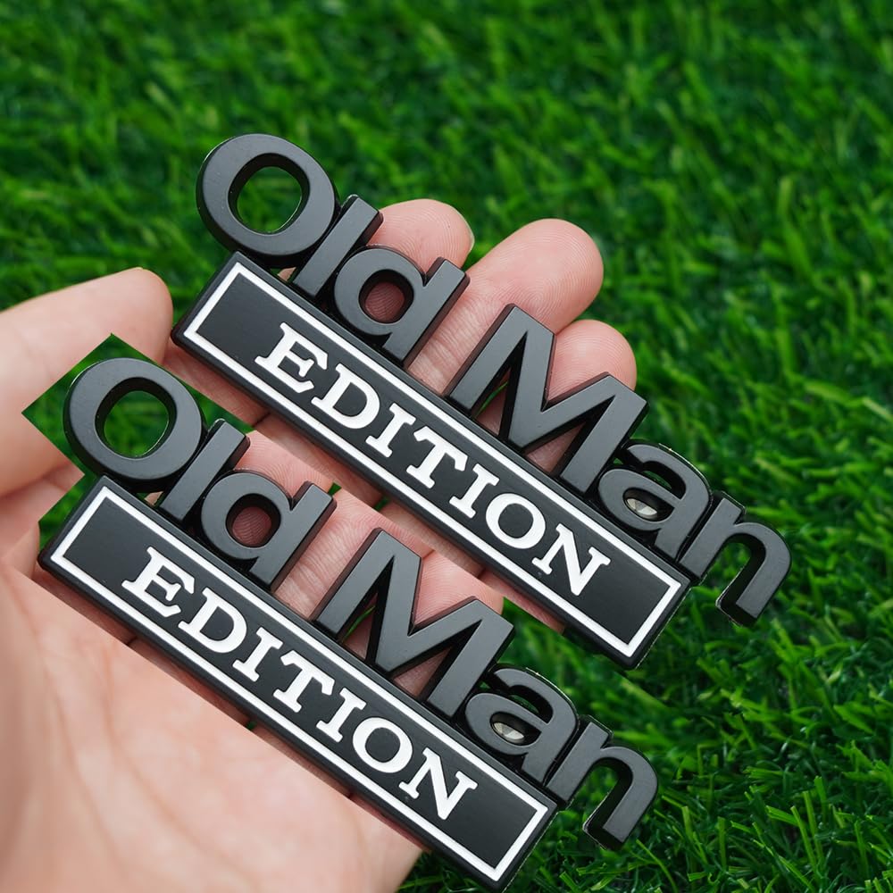 2 x Old Man Edition auto-embleem, 3D-embleem badge, Old Man Edition 3D-metalen auto-embleem, voor auto, vrachtwagen, SUV, zijkant of achterklep