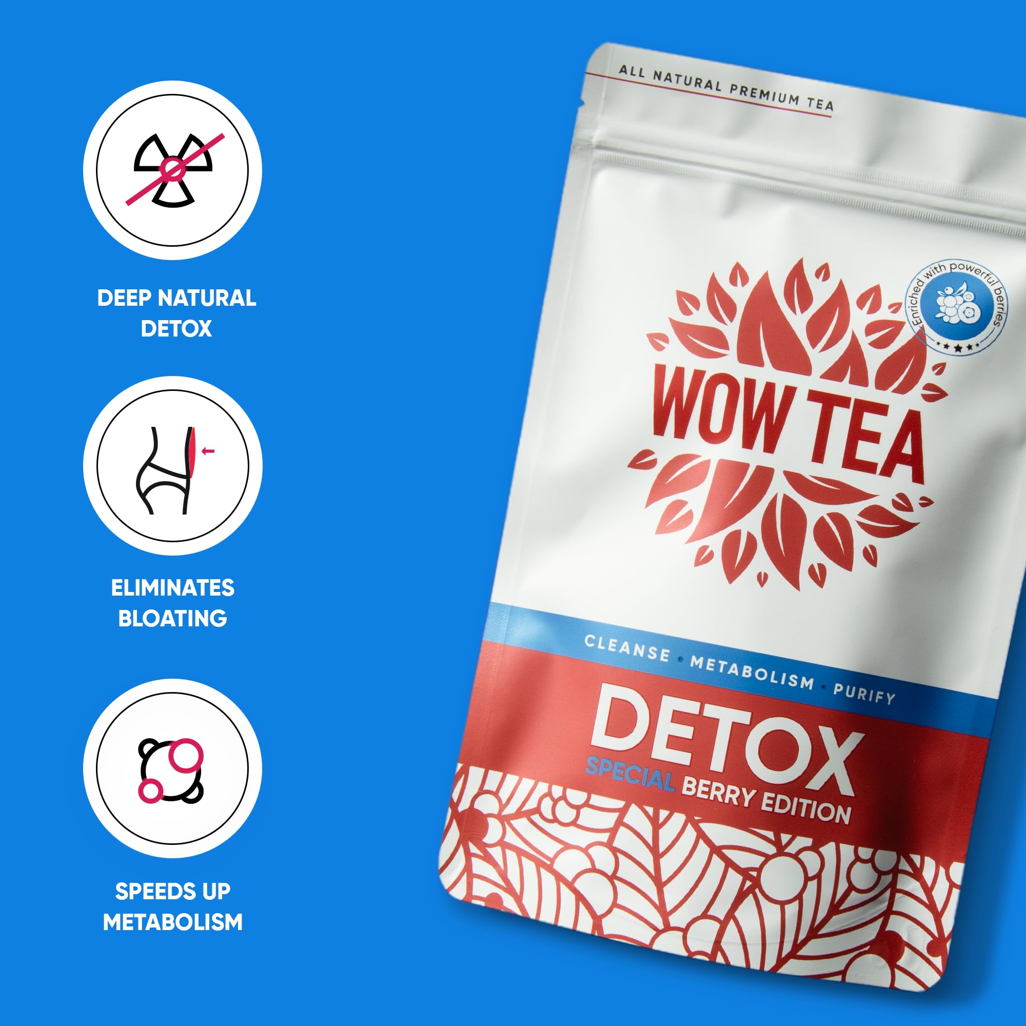 WOW TEA: Double Berry Slim Team 1 (talla única, té de desintoxicación de bayas + superfruta)