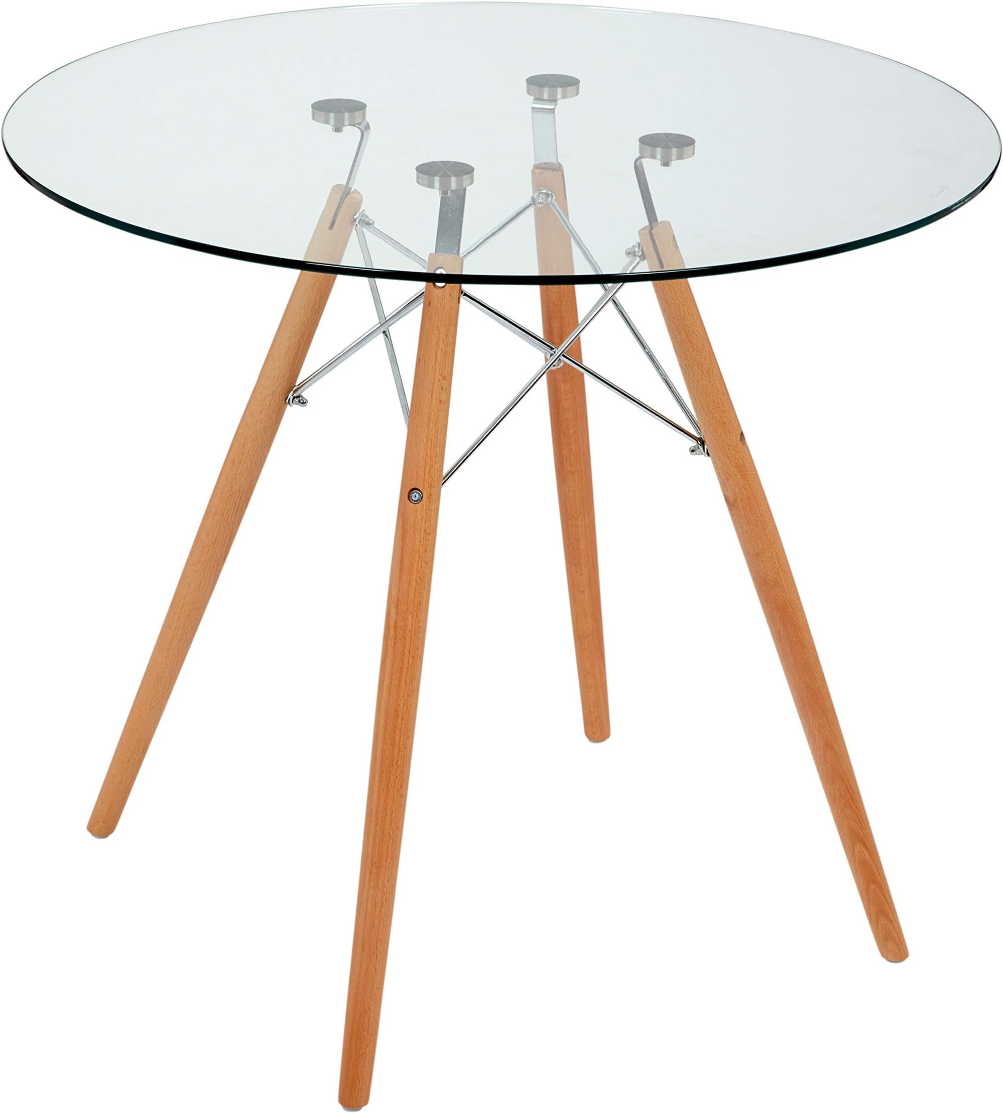 OCHS Round Glass Dining Table with Natural Beech wood Legs (Diameterฮฆ: 80cm)