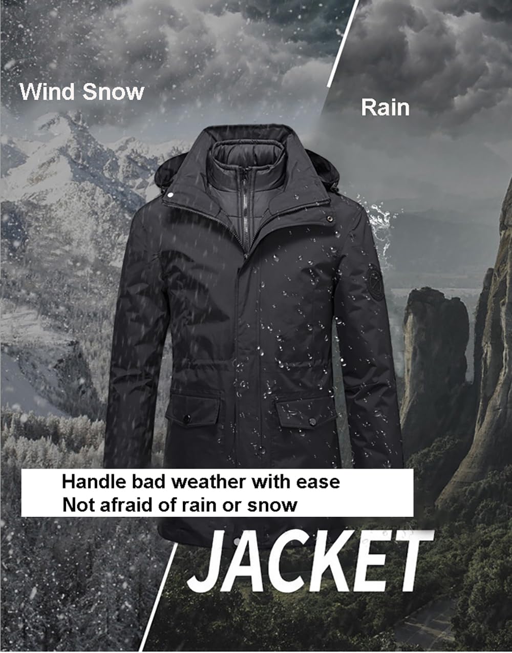 Chaqueta funcional para hombre y mujer, tallas grandes 3 en 1, cortavientos de longitud media, forro de algodón, chaqueta de exterior, impermeable, cortavientos, chaqueta de entretiempo