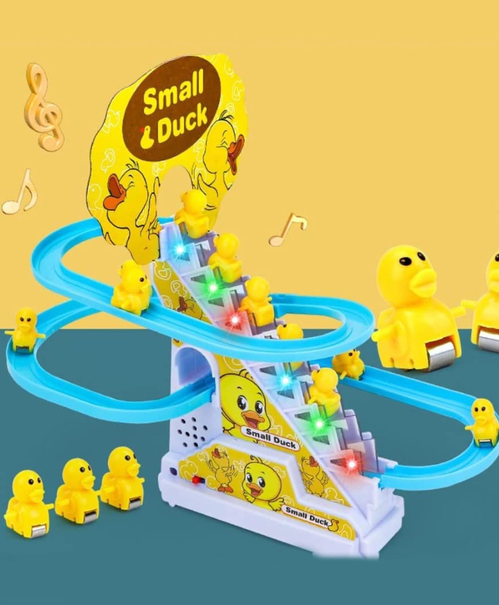 Jo Baby Duck Slide Toy Set, Duck Track Toys for Kids - Small Ducks Stair Climbing Toys with 3 Duck for Kids, Escalator Toy with Lights and Music (Duck Track Set)