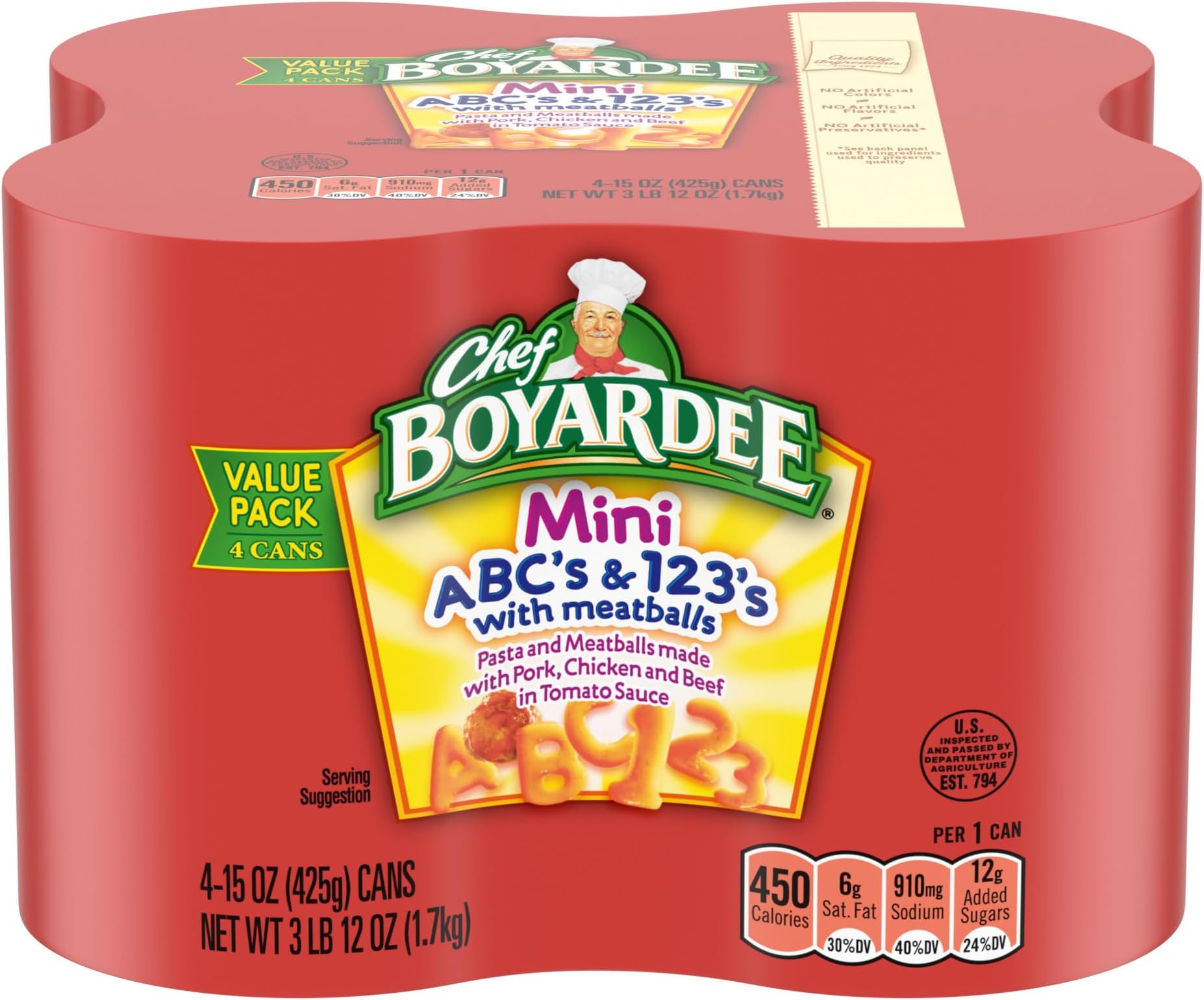 Mini ABC's and 123's with Meatballs, 15 oz, 4 Pack