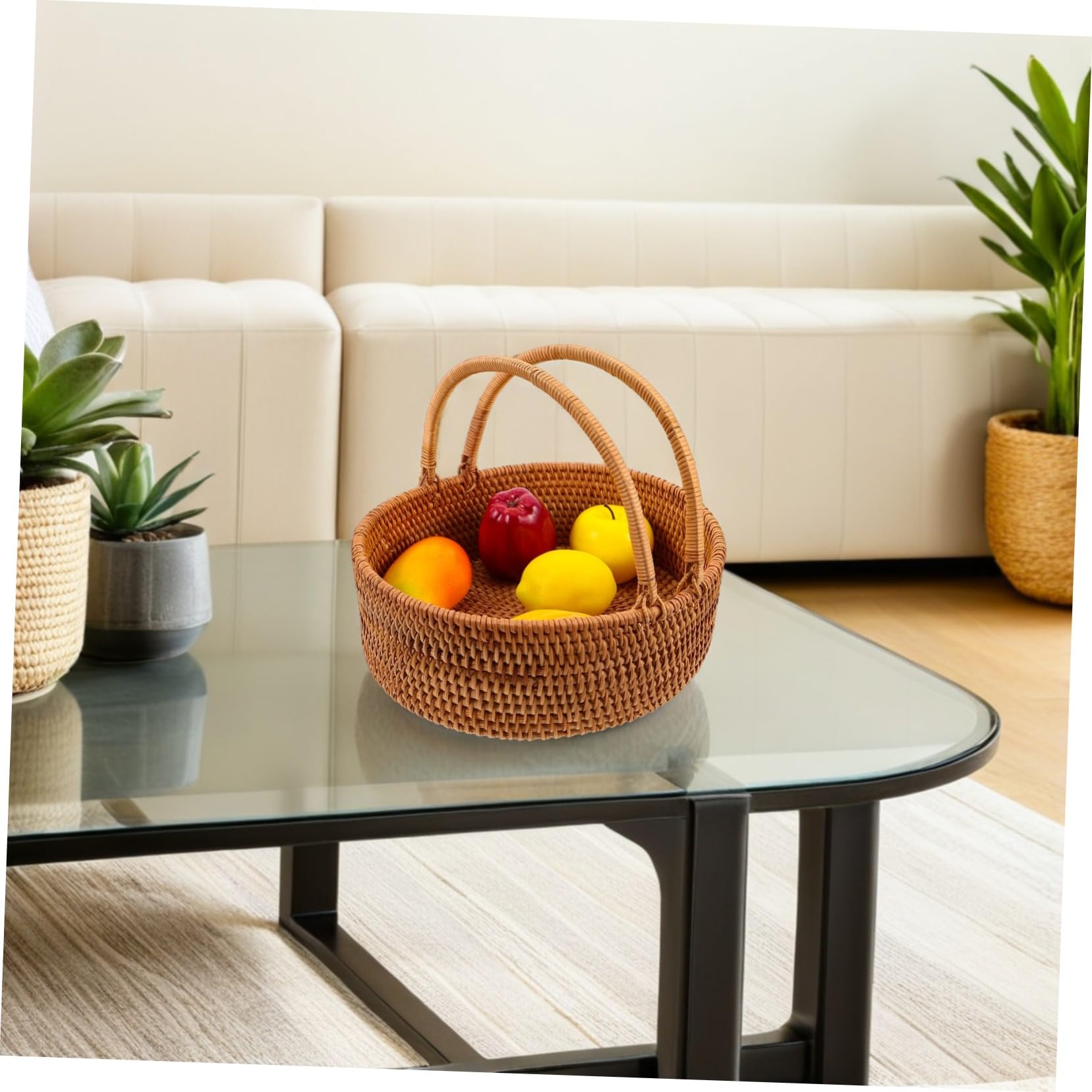 Kisangel Cesta De Mimbre para Frutas Tejida Mano Cesta De Almacenamiento De Ratán con Asa para Decoración del Hogar Picnic Jardín o Servir Verduras