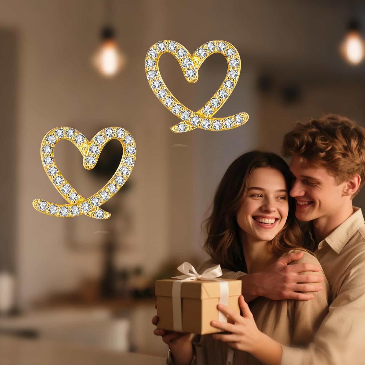 DOVRAN 14k Real Gold Heart Earrings Heart Stud Earrings Jewelry for Women - Image 6