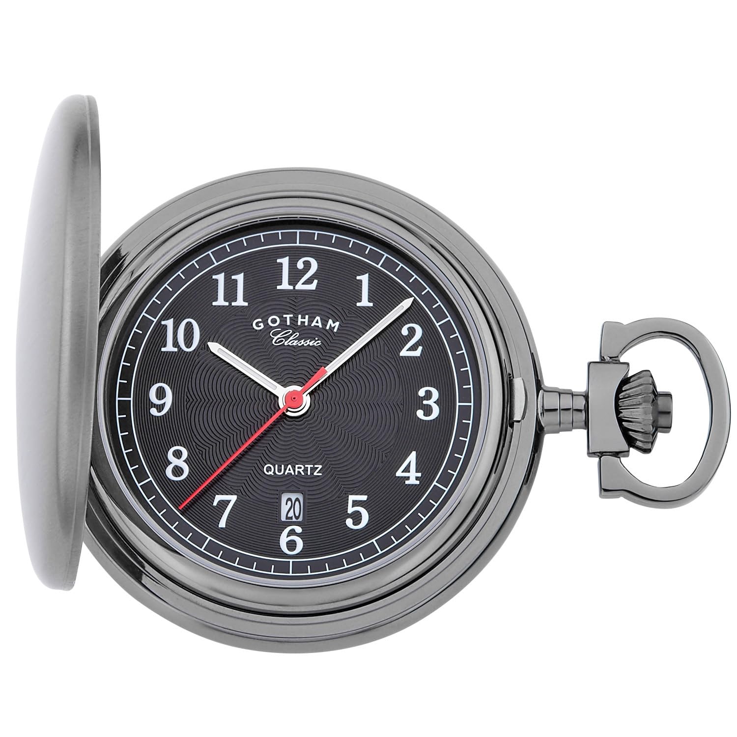 Gotham Men's Classic Gunmetal-Plated Stainless Steel Analog Quartz Date Covered Pocket Watch # GWC14125BBK