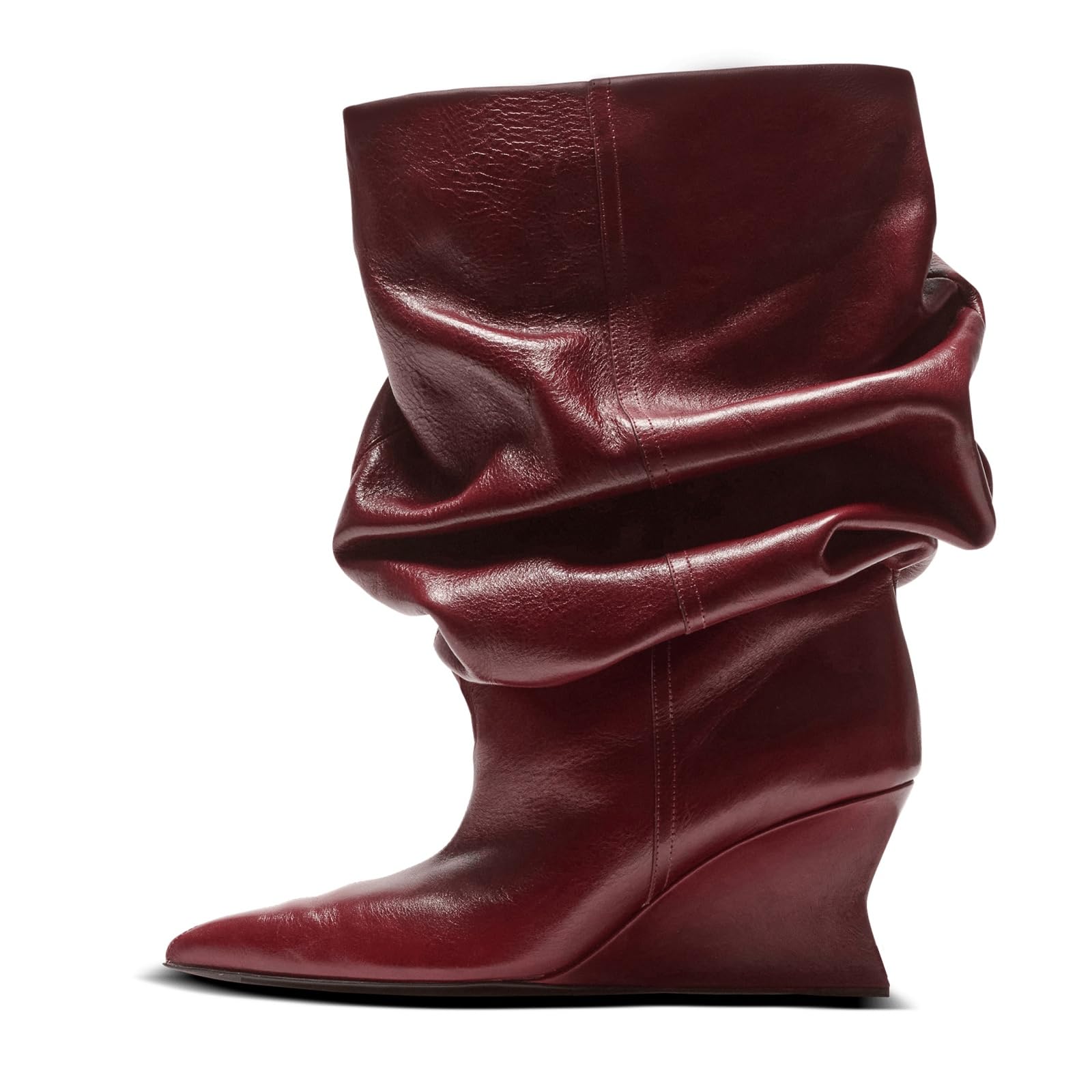 Goolita Slouchy Wide Calf Ankle Boots For Women Sexy Pointed Toe Wedge Heels Pull On Short Booties