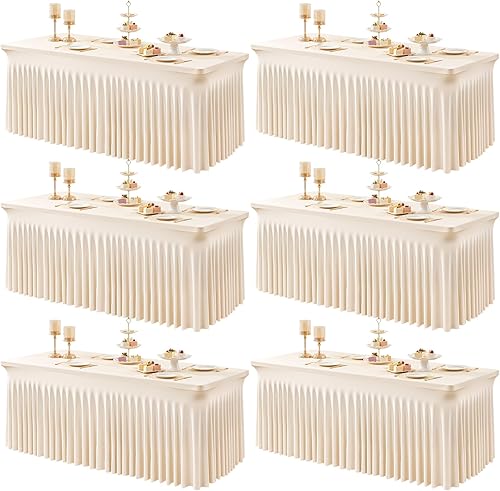 Vista 51 de Paquete de 6 manteles negros para mesas rectangulares de 6 pies, fundas de mesa de elastano elásticas resistentes a las arrugas con falda