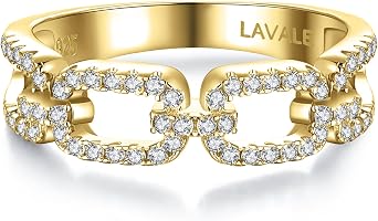 LAVALE Moissanite Women's Twist Link D Color VVS1 Lab Made Diamond Half Eternity Stackable Band Ring S925 Sterling Silver Chain Link Ring
