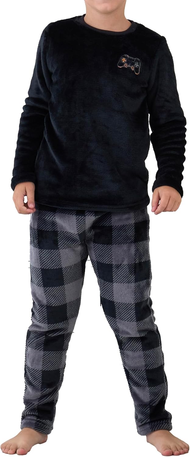 The Essentials Wardrobe Boys Fleece Pyjama Set Thick Fleece Long Sleeve Top & Bottom Pants Sleepwear Pjs Loungewear Nightwear for Kids Soft & Comfortable Top & Trousers 4-13 - Amazon product rated Grade B