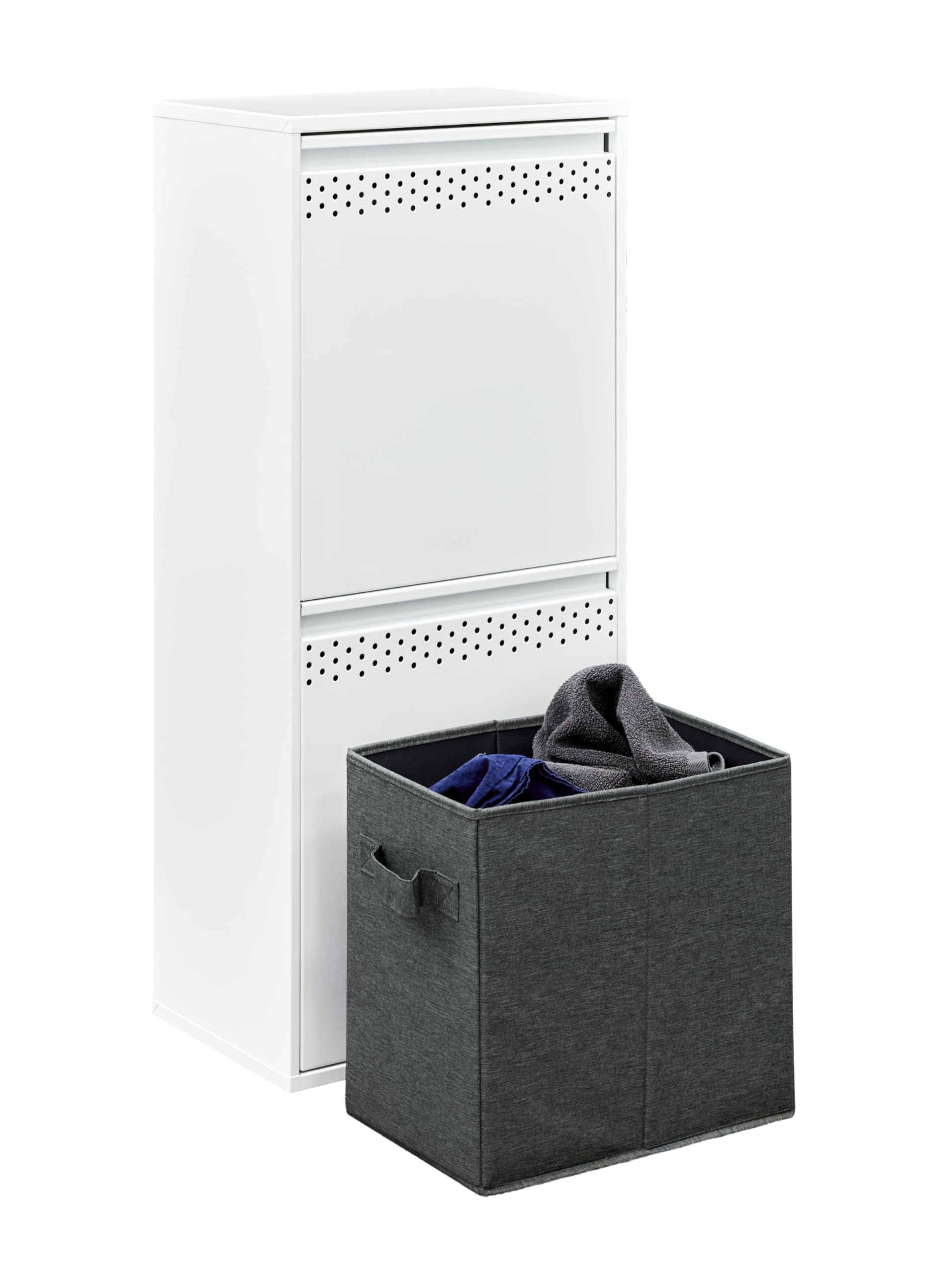 ARREGUI CR401-RP Cesto Ropa Sucia Doble | Mueble para la Colada de 2 Compartimentos con Cestos de Tela para Clasificar la Ropa Sucia | Acero | 90,2 x 40,2 x 24,4 cm | blanco