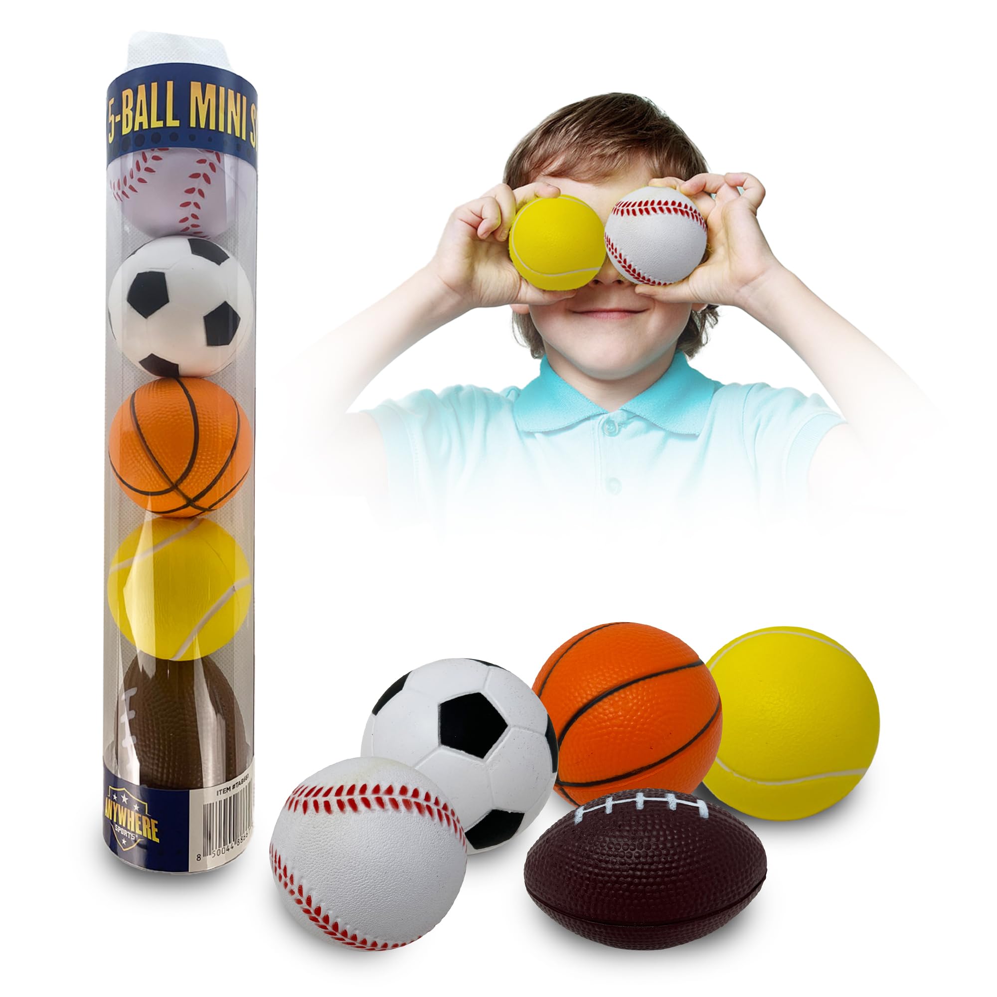 Lot 8 Mini Balles Anti-Stress Sport 6cm – Football, Basket, Tennis, Baseball En Mousse Douce