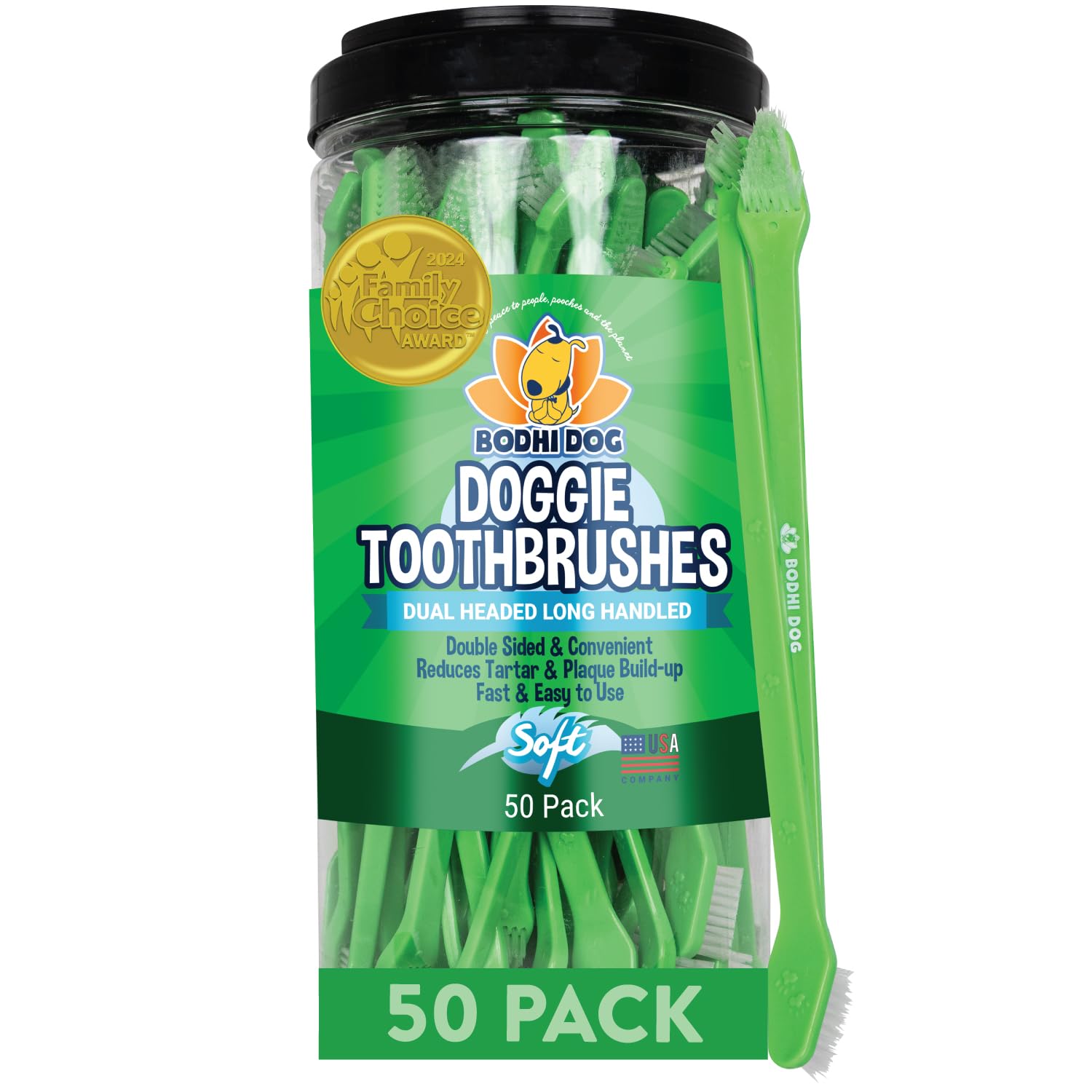 Bodhi Dog Cepillo de Dientes Largo de Doble Extremo para Perros y Gatos, Seguro para Mascotas, cerdas súper Suaves para el Cuidado Dental y Oral de Mascotas y encías