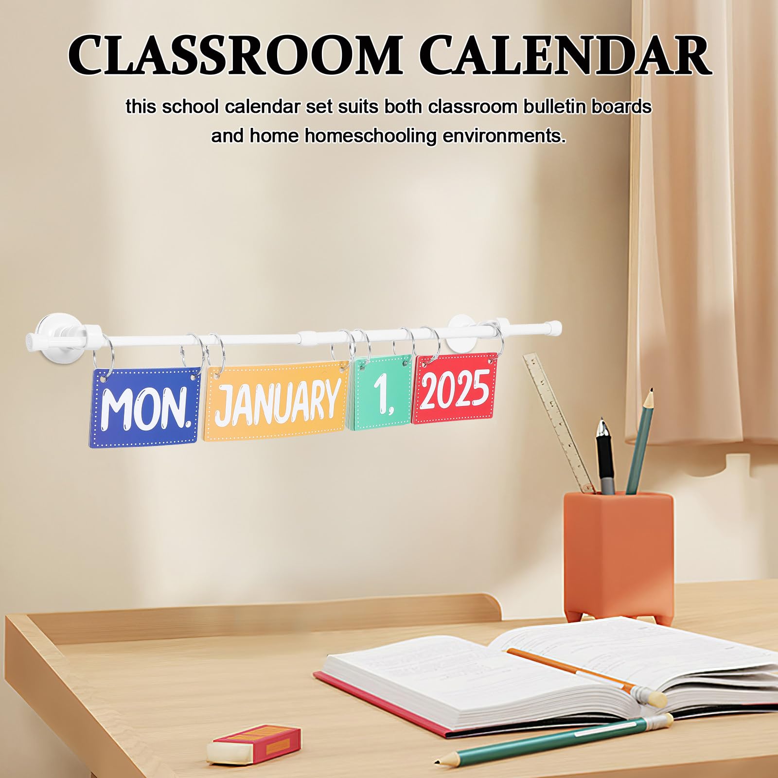 jojofuny 1 Satz Kalender-Pinnwand für das Klassenzimmer – Manueller monatlicher akademischer Schul-Flip-Kalender mit Datumskarten – Interaktiver Zeitplan-Organizer, Vorschul- und Heimschulbedarf