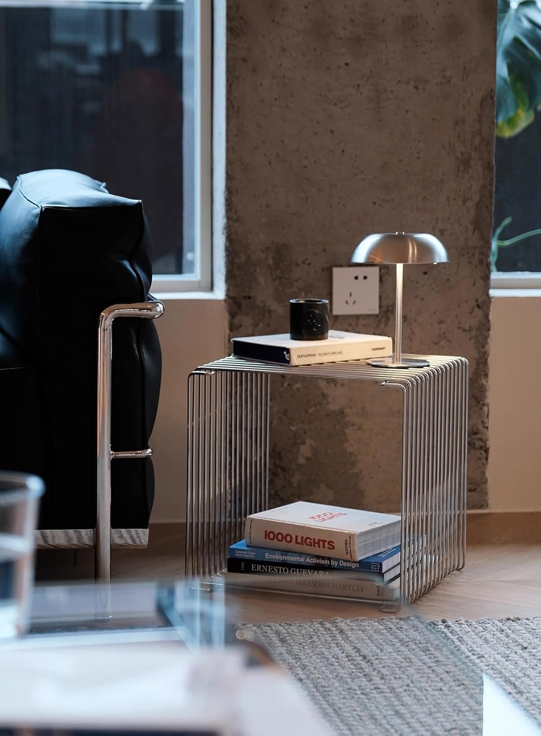 Square Geometry Retro Side Table Linear Metal End Table, 304 Stainless Steel Side Table，Wire Cube Storage Rack, Book Stackable, Stainless Steel Coffee Table，Multi-Purpose Accent Table