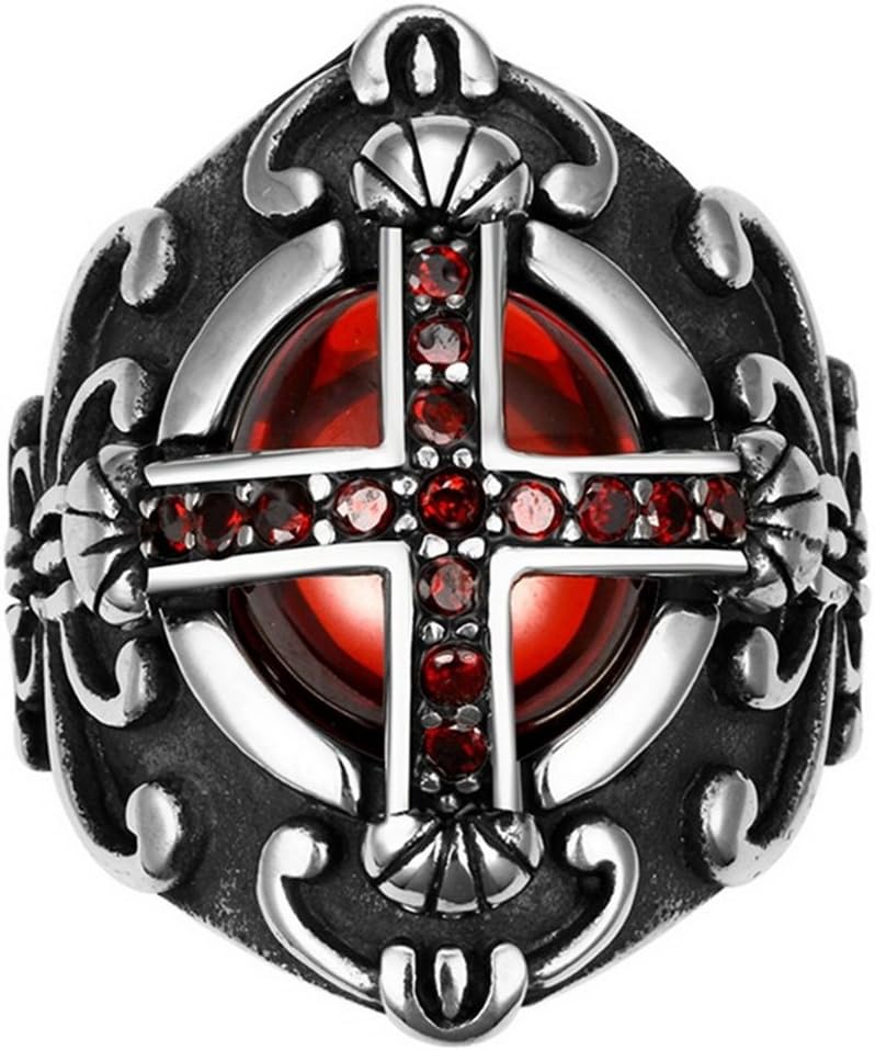 Men's Classic Vintage Luxury Crusader Templar Cross Christian Christianity Ruby CZ Zircon Crystal (12)