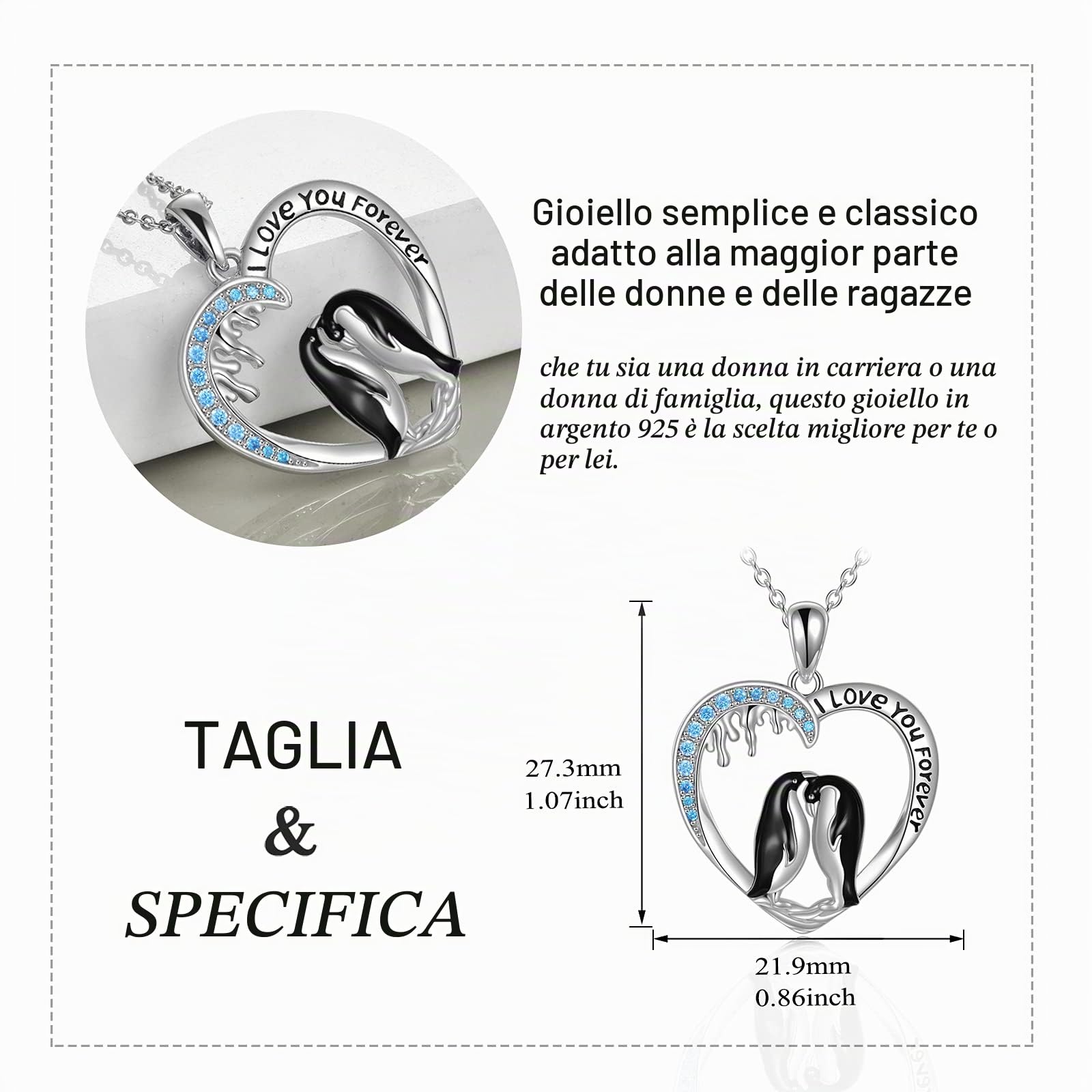 YAFEINI Collana con Pinguino/Giraffa per Donna Coppia di Innamorati Collana con Ciondolo a Forma di Cuore Regalo di Gioielli in Argento Sterling 925