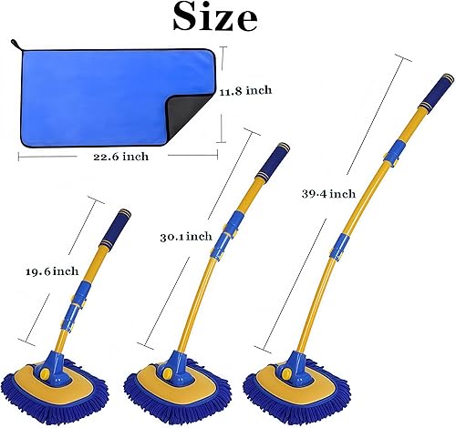Miniatura 2 de BMLEI Cepillo de lavado de automóvil con mango largo, guante de microfibra de felpilla para lavado de automóvil con 1 cabezal de repuesto, cepillo