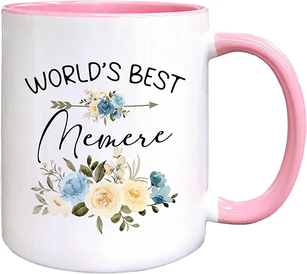 Foyoulame Pink Ceramic 11oz Floral Grandma Coffee Mug, Memere Gifts For Christmas Mothers Day From Granddaughter Grandkids Grandson