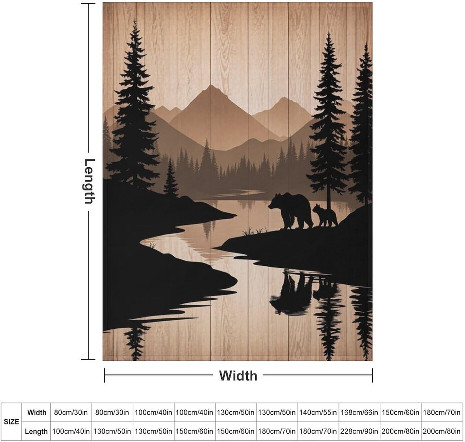 Nature Vintage Bear Family Retro Wood Texture Pine Tree Super Soft Throw Blanket, Forest Black Flannel Fleece Decorative Throw for Sofa Couch Bedroom Decor Outdoor Use 60"x80"