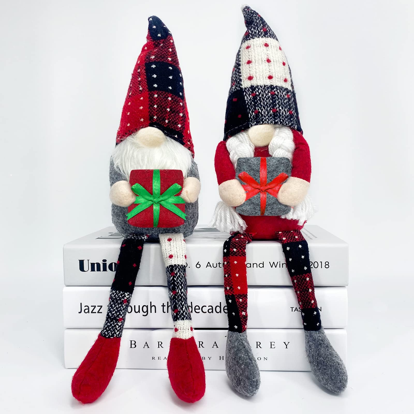 TURNMEON 2 Pack Christmas Gnomes Plush Decorations Mr and Mrs Xmas Gnome Holiday Ornaments Hold Gift Bag Scandinavian Figurine Swedish Tomte Xmas Stuffed Santa Elf for Table Home Party Christmas Decor