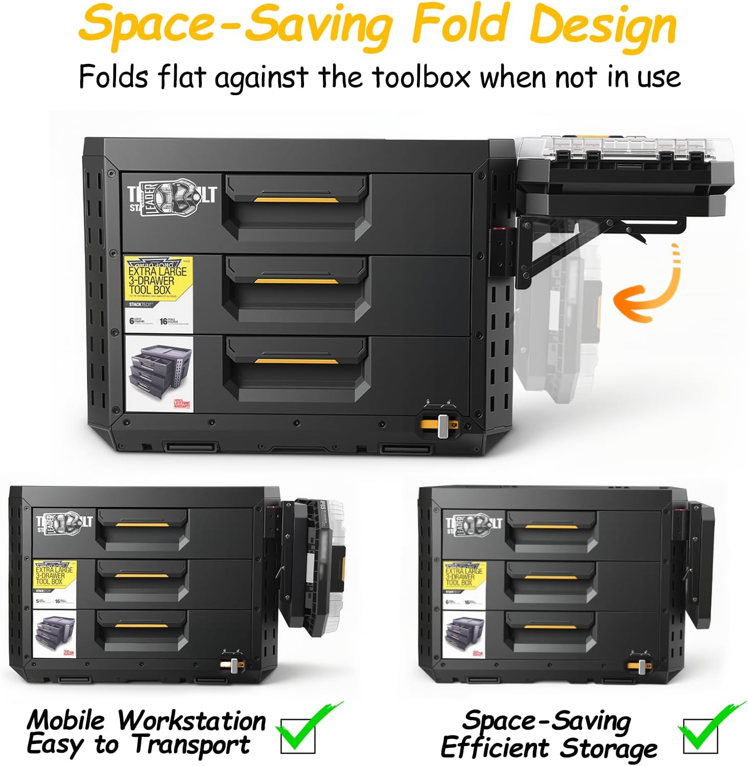 Foldable Mounting Plate Compatible with ToughBuilt StackTech Compact Tool Box,Tool Bag, Side Organizer Attachment for Packout Toolbox Expansion, Packout Storage Bracket