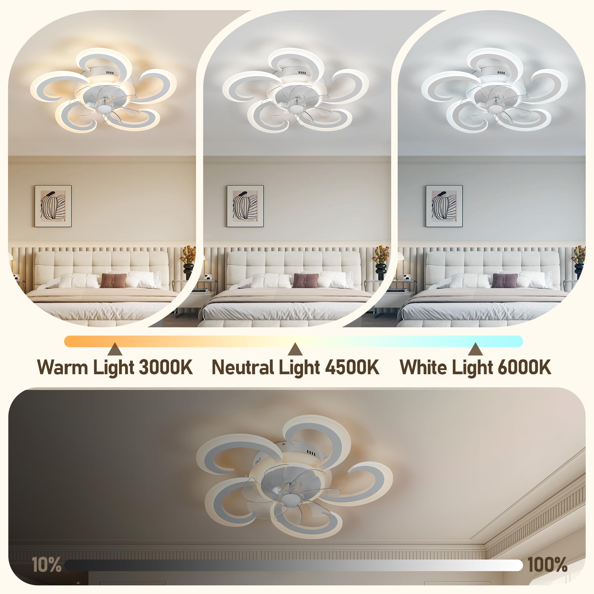 Ventilatori da Soffitto con Luce e Telecomando, Lampadario con Ventilatore da Soffitto, Lampadario LED Dimmerabile 3000K-6000K, 50W(37W+13W) 3600Lumens, Ventilatore a Soffitto con Luce, 62cm